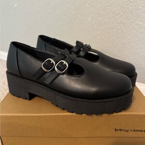 Dirty Laundry Black Flats with Chunky Sole and Mary Jane Strap